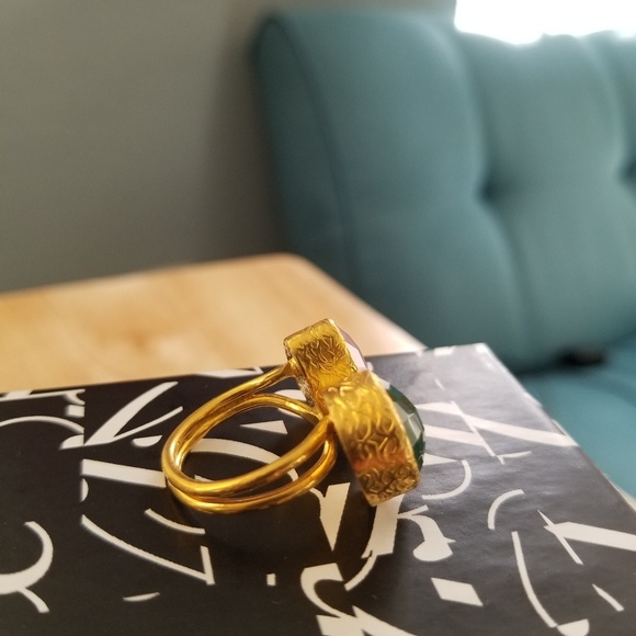 Moroccan DOUBLE STONE RING..24K PLATED - Picture 7 of 7